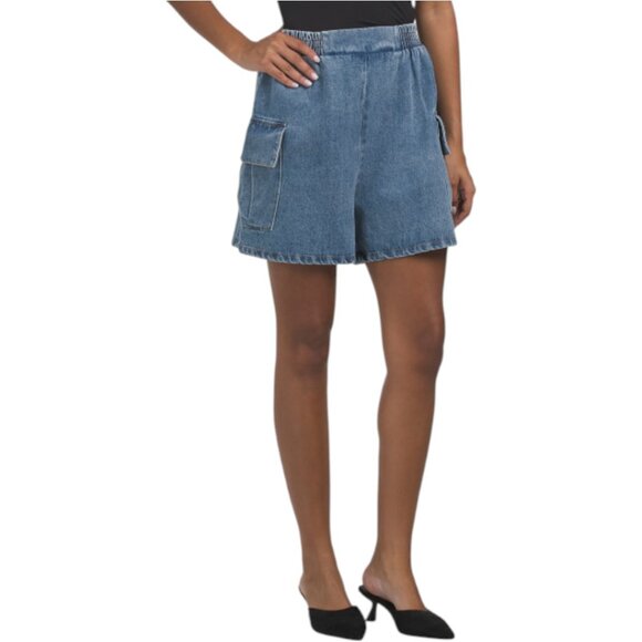 GRACIA Flap Pocket Elastic Waist Denim Shorts - Picture 4 of 5